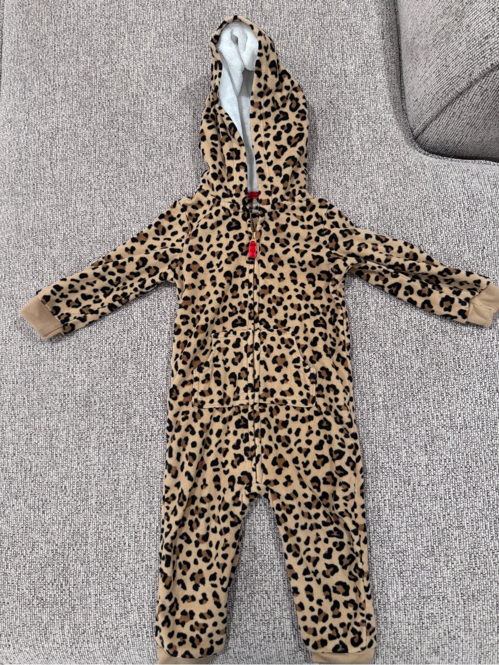 Carter's Leopard Print Hooded Fleece One-Piece - Tan & Black
